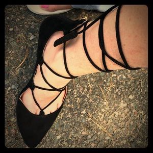 Black Ankle wrap flats. BCBG